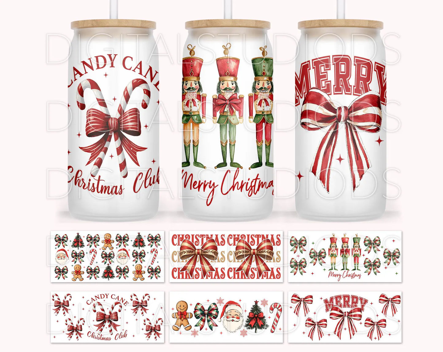 Red Plaid Christmas Collection - 16 oz / 20 oz Libby UV DTF Wrap