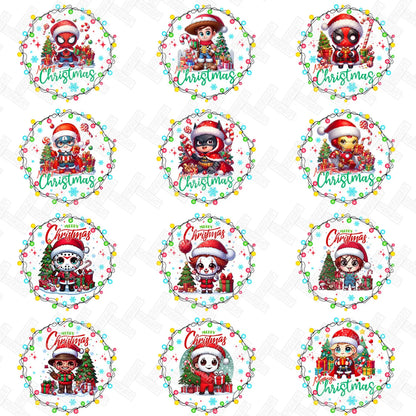 Cartoon Heros Christmas Ornament Bundle 2.8 Inch - Ornament UVDTF Decal