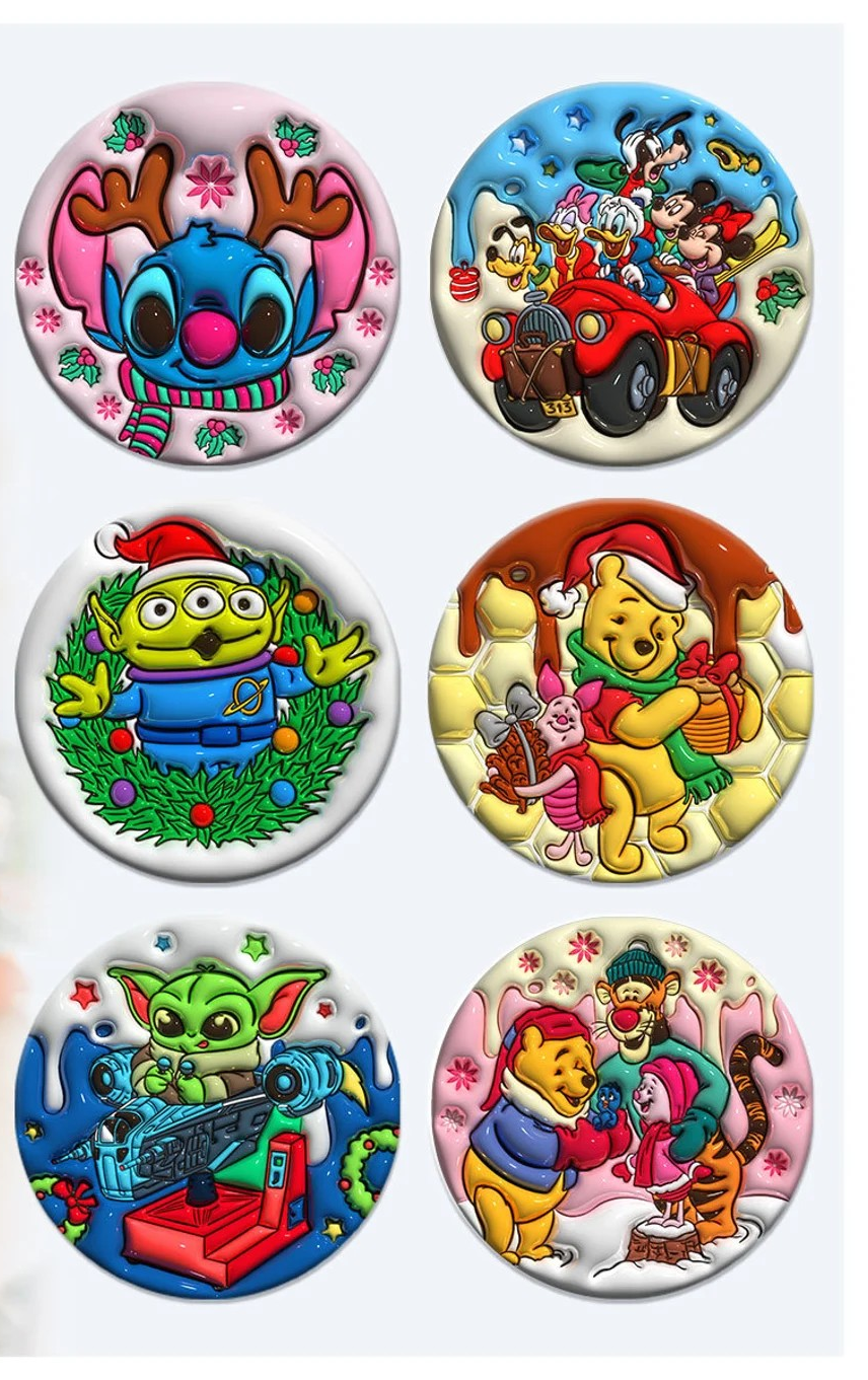 Cartoon Inflated Christmas Ornament Bundle 2.8 Inch - Ornament UVDTF Decal