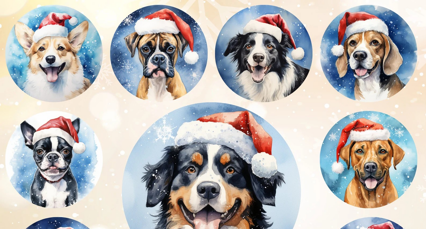 Blue Background Dog Christmas Ornament Bundle 2.8 Inch - Ornament UVDTF Decal