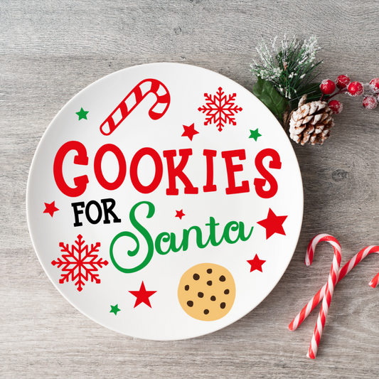 UV DTF Santa Plate Decal Sized 6x6 or 8x8 Round Cookies For Santa