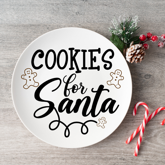 UV DTF Santa Plate Decal Sized 6x6 or 8x8 Round Cookies For Santa In All black