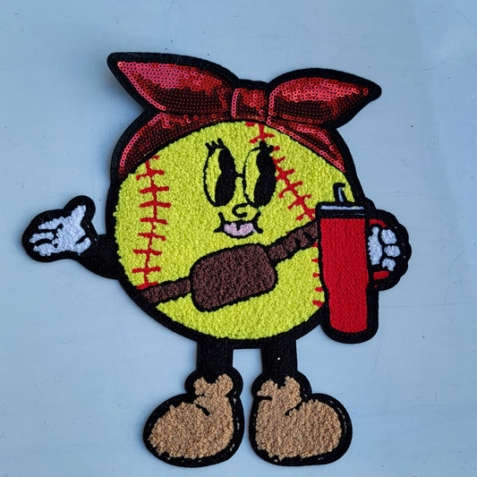 Softball Girl With Tumbler Chenile Patch