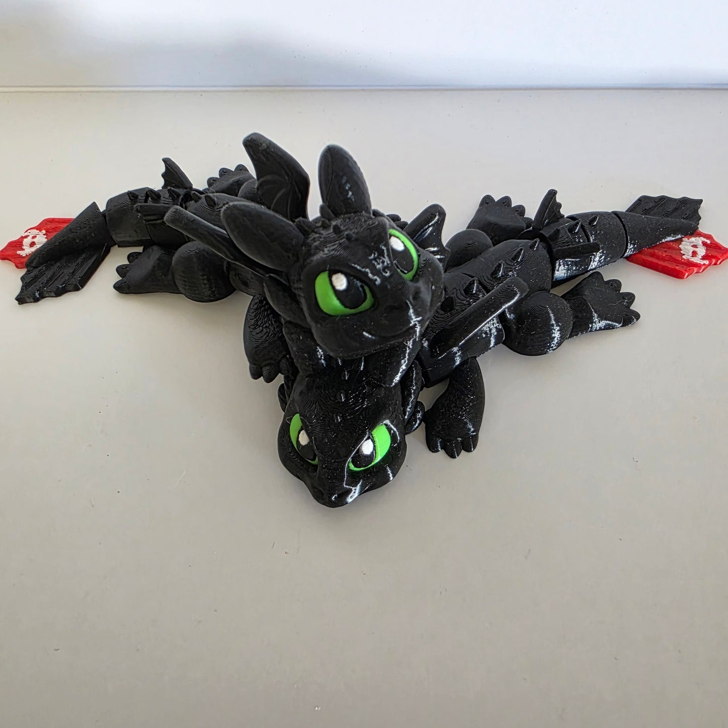Articulated Flexi Christmas Black Furry Winged Dragon Poseable 3D Printed Toy