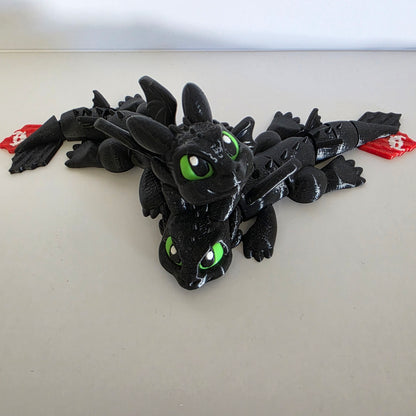 Articulated Flexi Christmas Black Furry Winged Dragon Poseable 3D Printed Toy