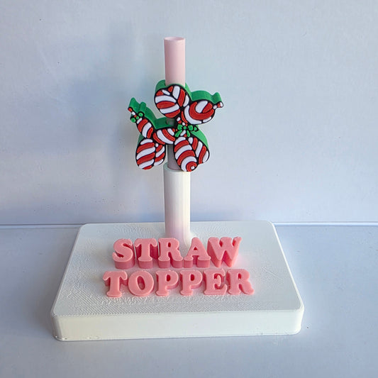 Christmas Peppermint Balloon Dog 3D Printed Straw Topper