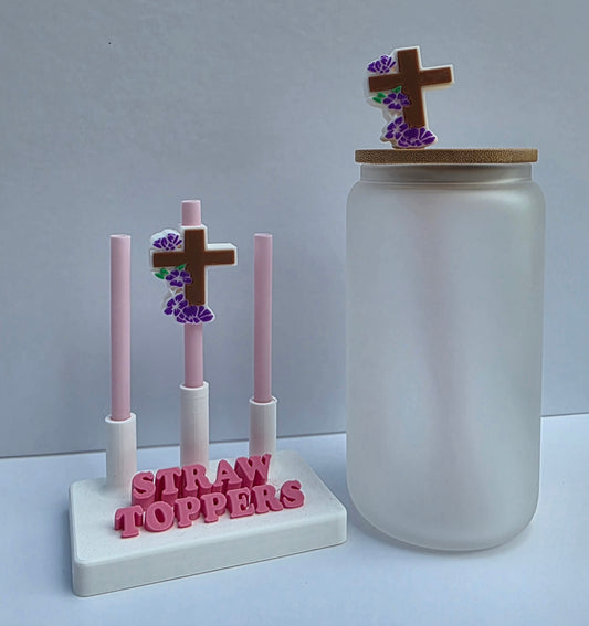 Faith Floral Cross 3D Printed Straw Topper