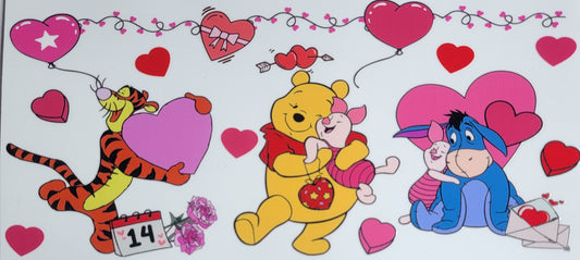 Valentines Yellow Bear and Pig With Hearts - 16 oz Libby UV DTF Wrap RTS