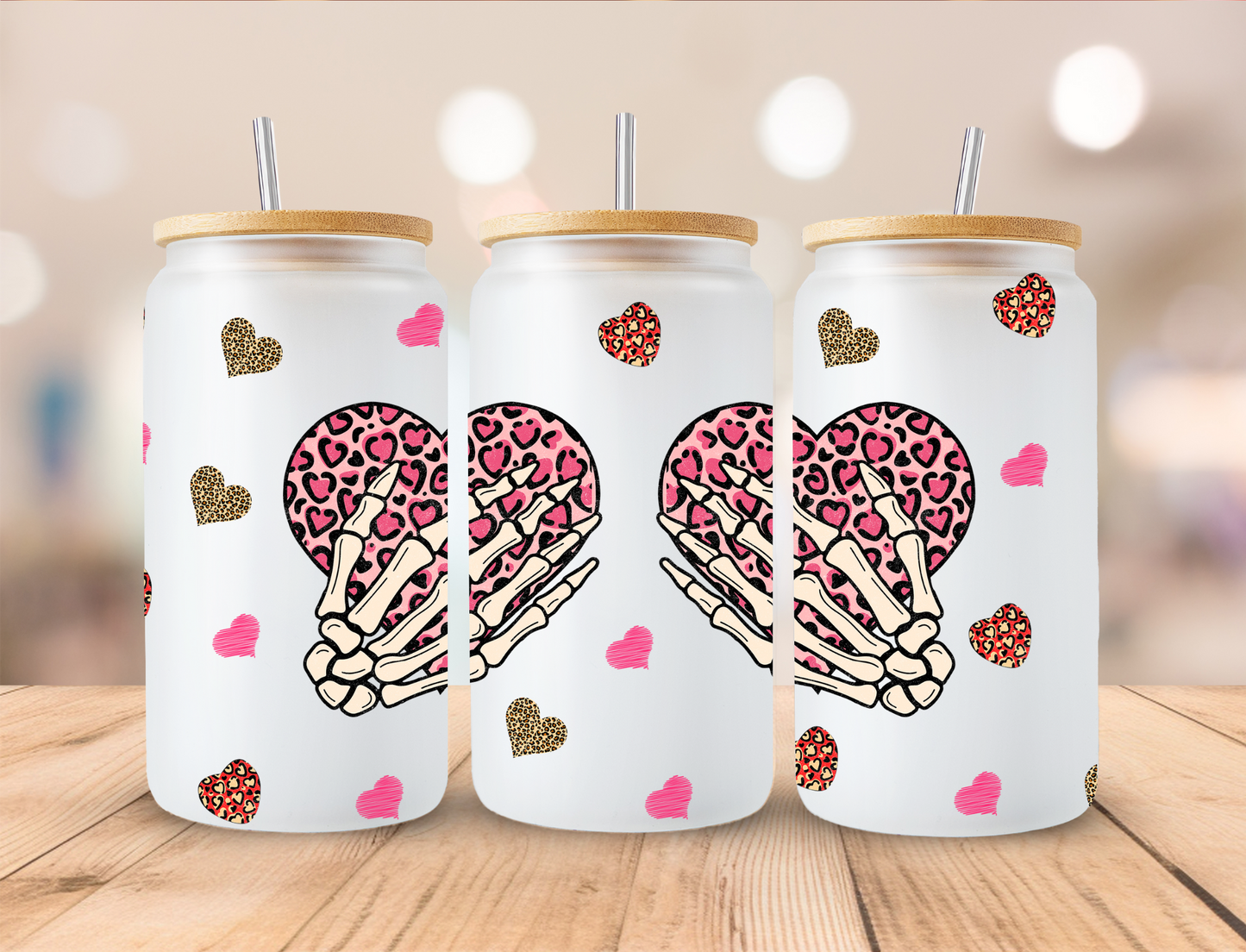 Valentines Skeleton Hand Hearts  - 16oz/20oz Libby UV DTF Wrap