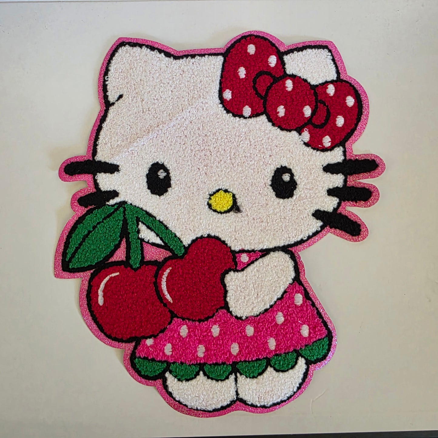 Kitty Polka Dot Bow with Cherries - Chenile Patch