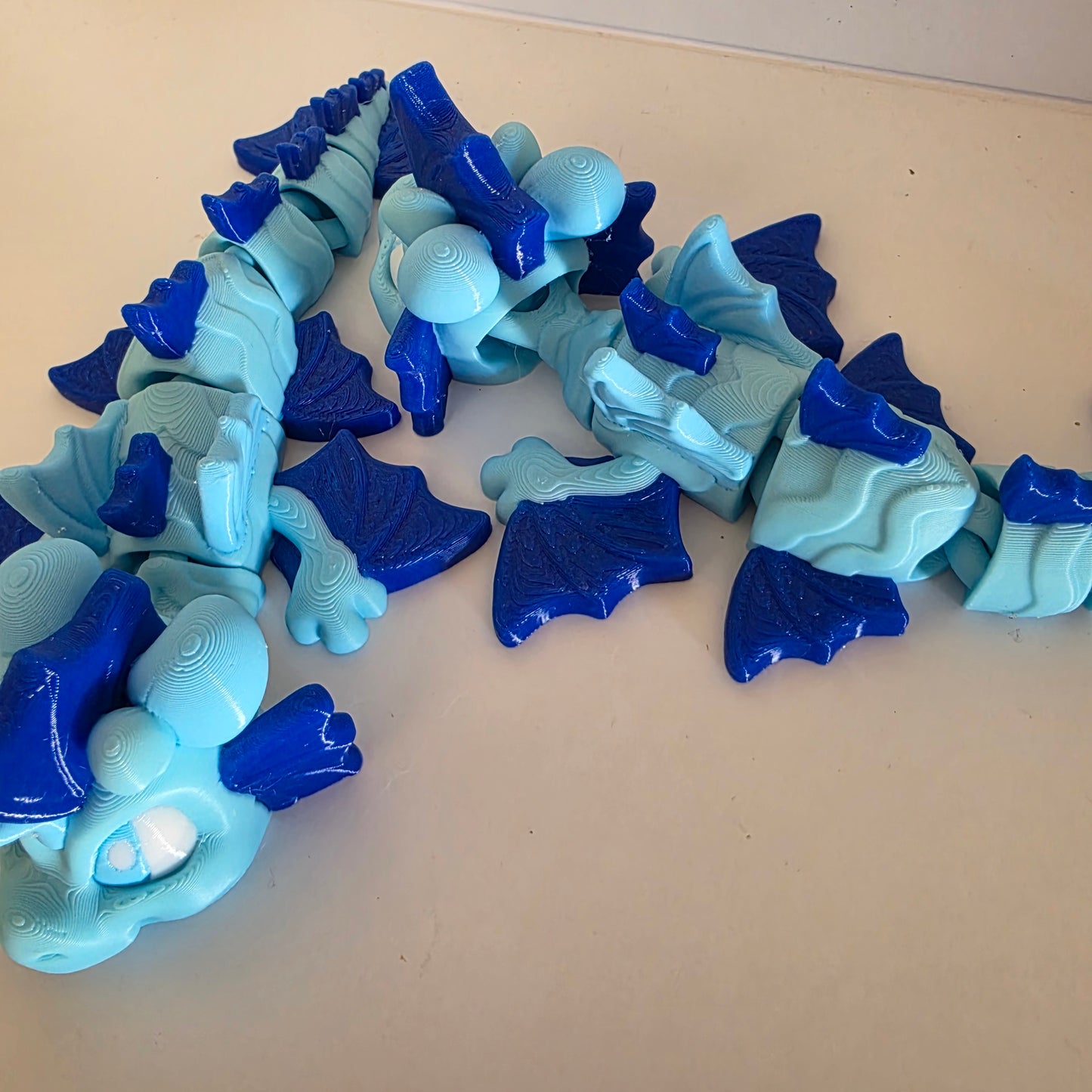 Articulated Flexi Christmas Blue Winged Dragon Poseable 3D Printed Toy