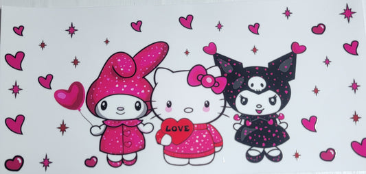 Valentines Kuromi Crew With Hearts - 16 oz Libby UV DTF Wrap RTS