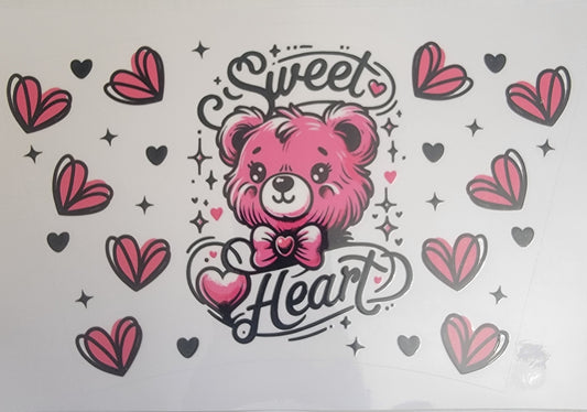 Sweet Heart Bear  - UV DTF 24 oz cold cup Wrap RTS