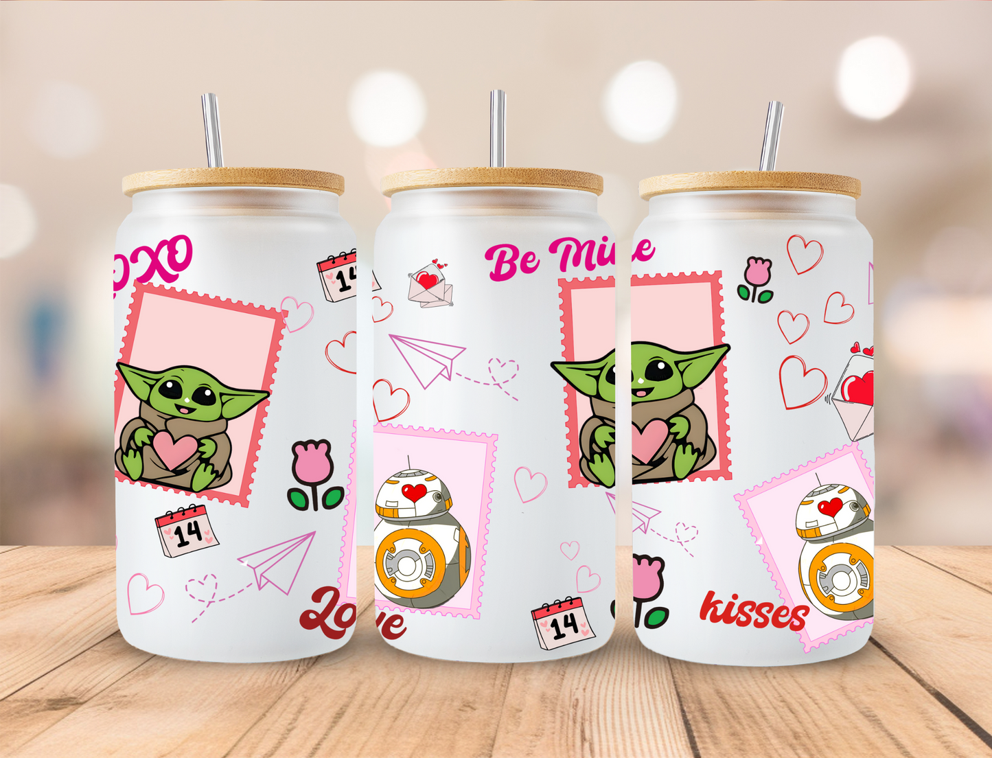 Valentines Green Alien Stamps - 16oz/20oz Libby UV DTF Wrap