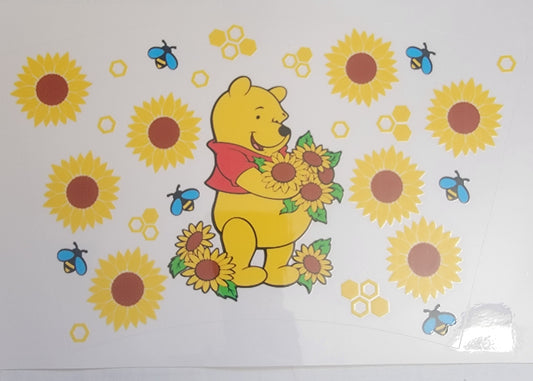 Spring Yellow Sunflower Bear - UV DTF 24 oz cold cup Wrap RTS