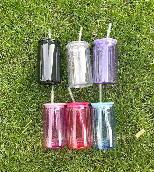 16 oz Colored Plastic Acrylic Can Cup Lid and Straw