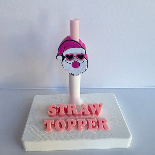 Christmas Pink Bubble Blowing Santa 3D Printed Straw Topper