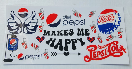 Diet Pepsi Makes Me Happy Soda - 16 oz Libby UV DTF Wrap RTS