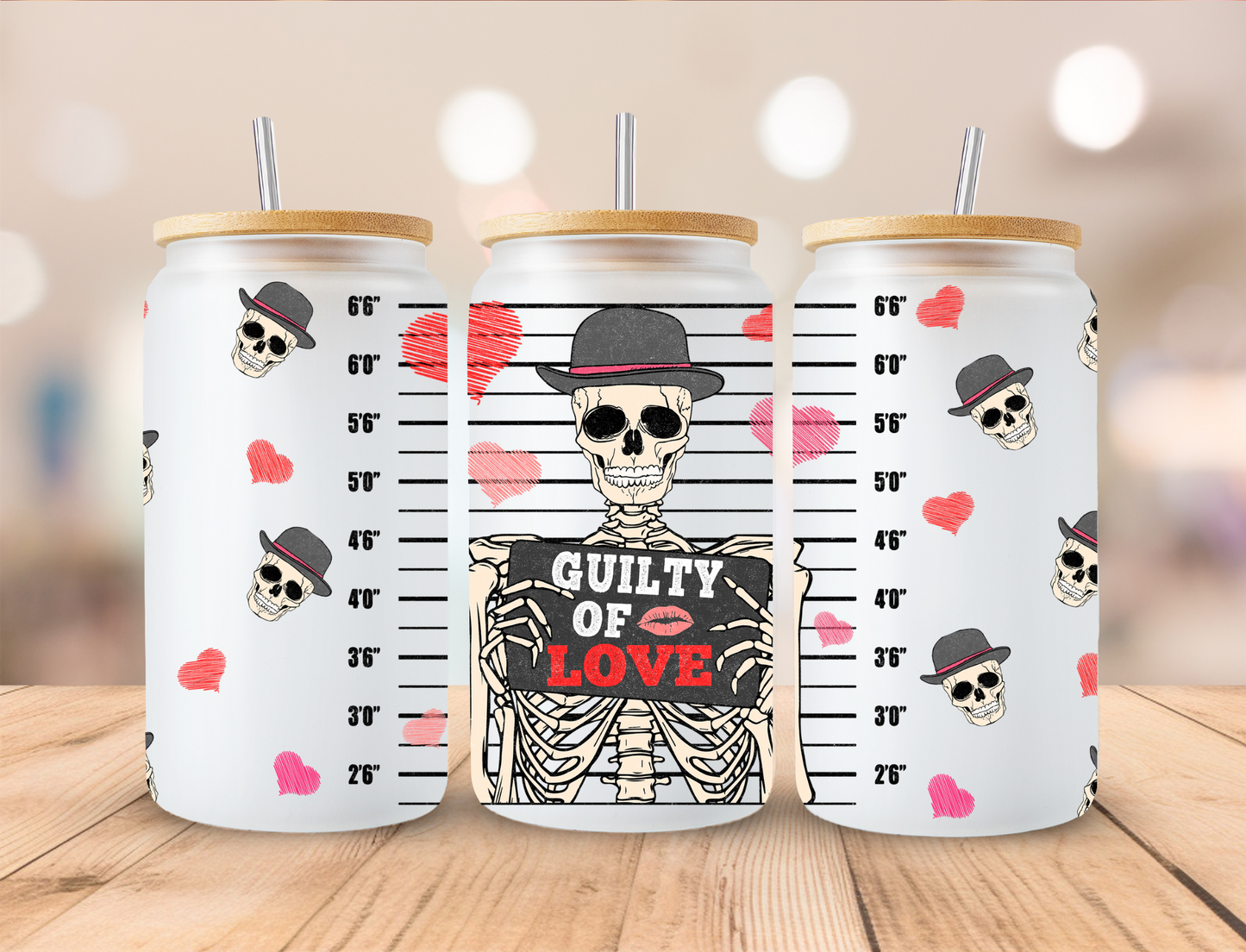 Valentines Skeleton Guilty Of Love - 16oz/20oz Libby UV DTF Wrap