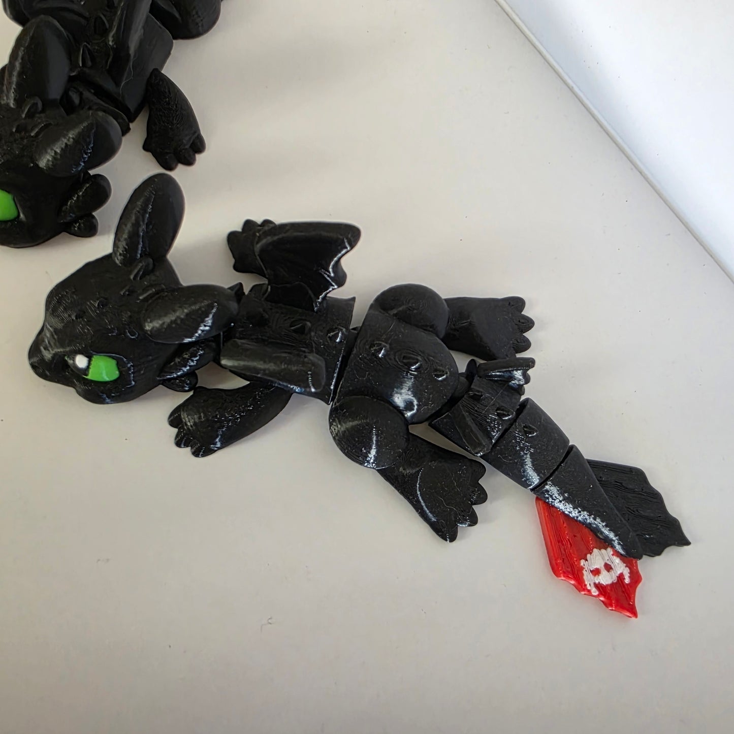 Articulated Flexi Christmas Black Furry Winged Dragon Poseable 3D Printed Toy