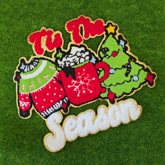 Tis The Season Sweater Hot Cocoa and Tree Christmas Chenile Patch
