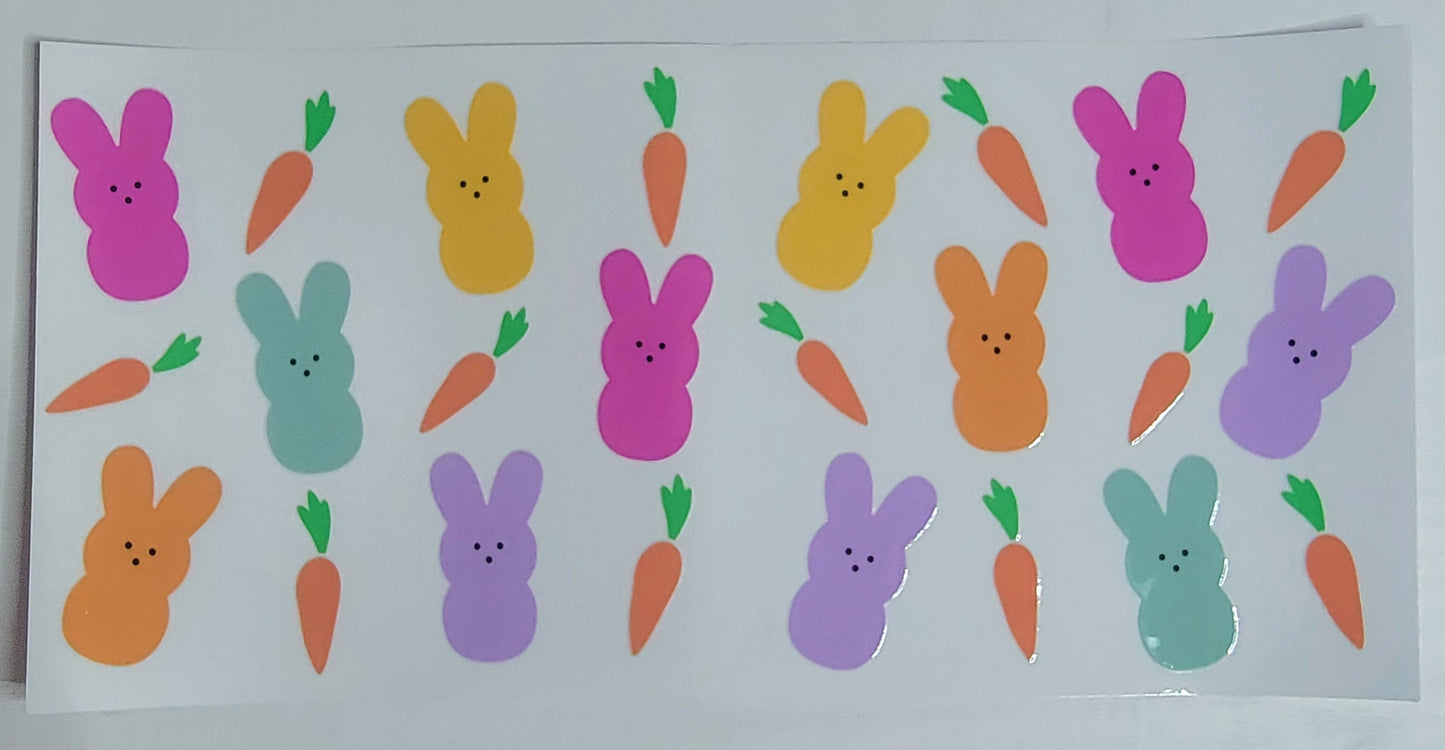 Easter Bunny Rabbits and Carrots - 16 oz Libby UV DTF Wrap RTS