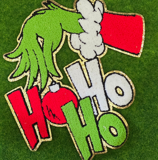 HO HO HO Mean Green Christmas Chenile Patch