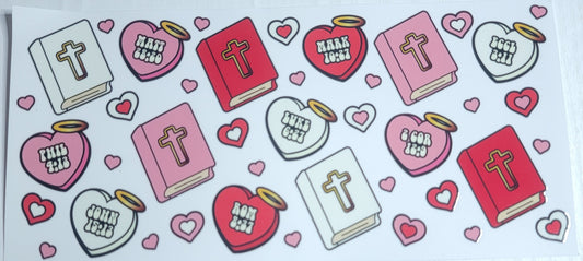 Valentines Hearts And Faith Bibles - 16 oz Libby UV DTF Wrap RTS