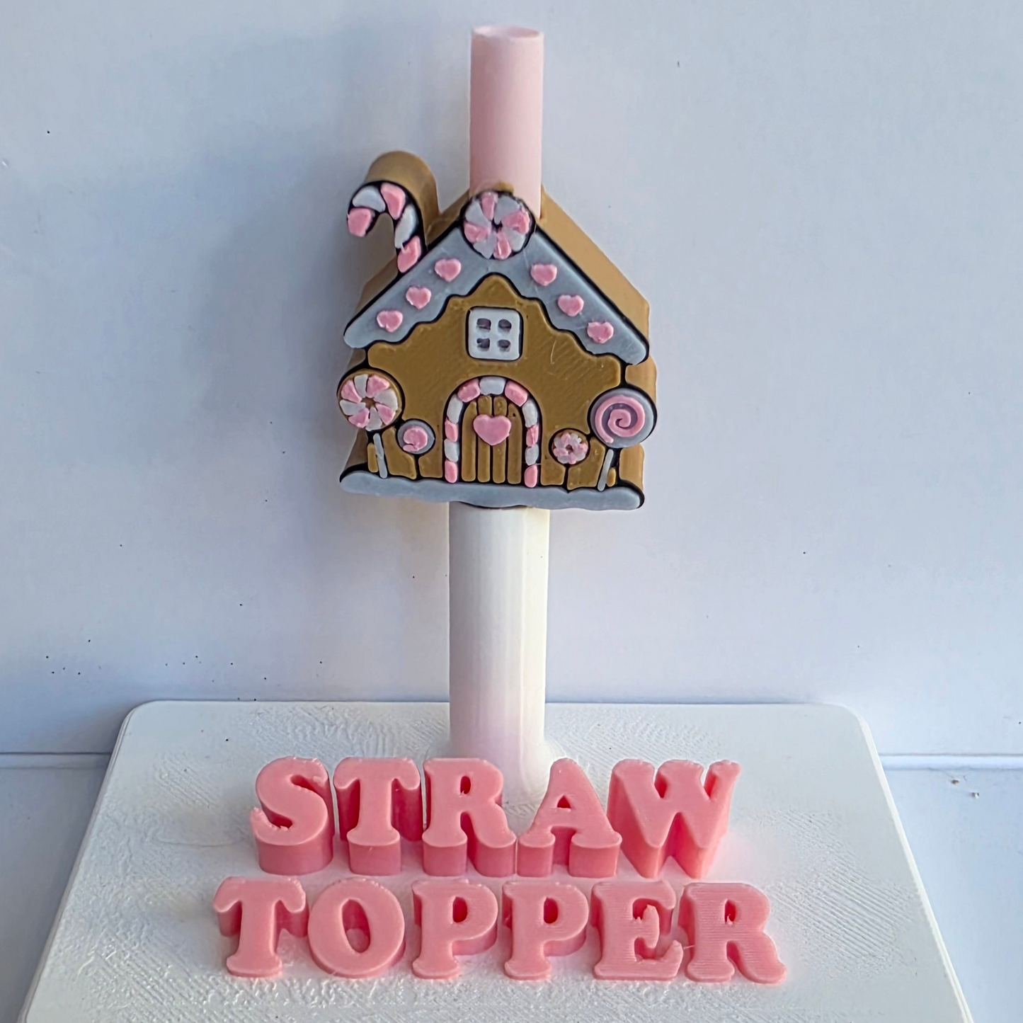 Christmas Gingerbread House 3D Printed Straw Topper