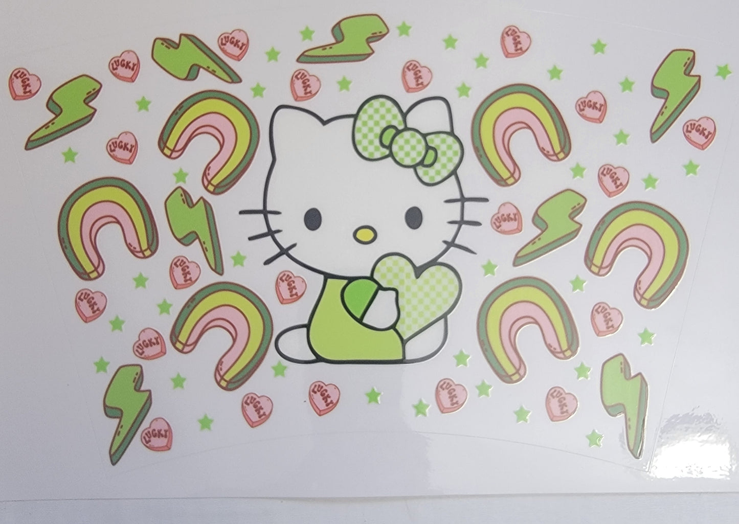 St Patrick's Day Kitty Rainbow  - UV DTF 24 oz cold cup Wrap RTS