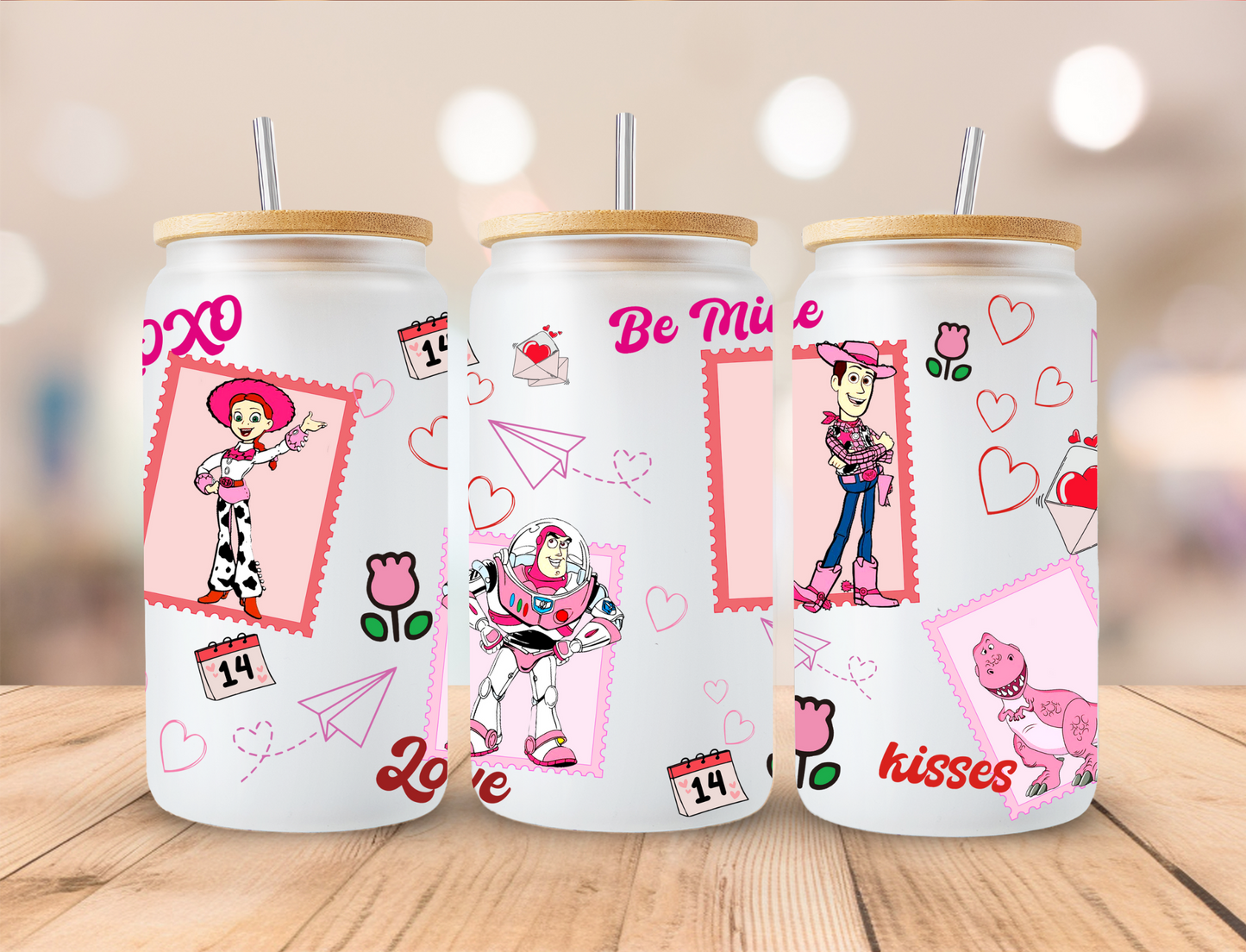 Valentines Toy Characters Love Stamps - 16oz/20oz Libby UV DTF Wrap