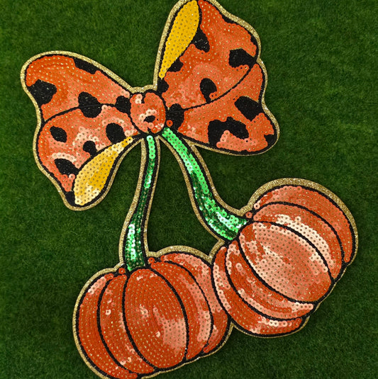 Pumpkin Cherries With Bow Chenile Patch