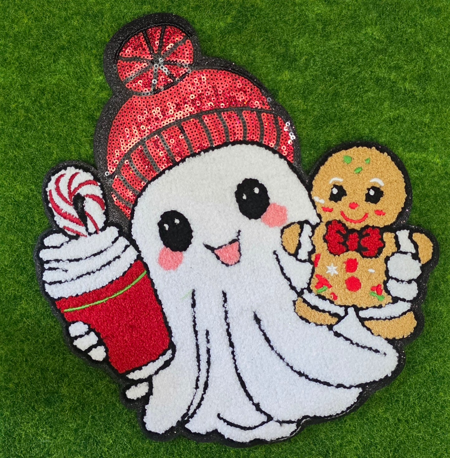 Merry Ghost and Coffee Christmas Chenile Patch