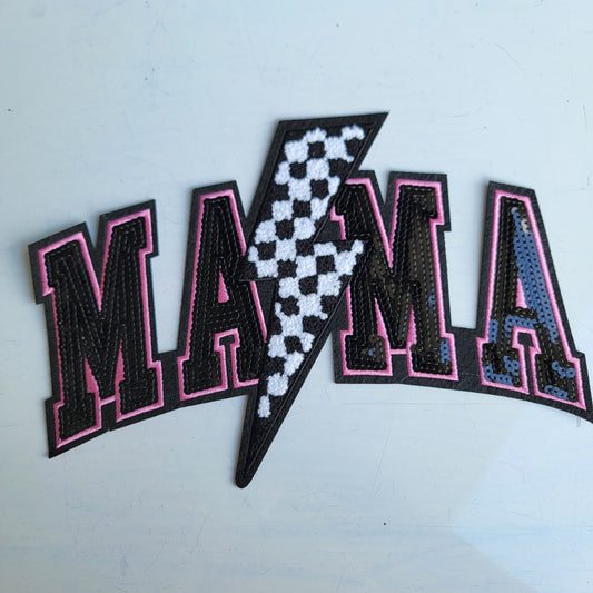 BLACK N PINK MAMA BOLT Sequin Patch