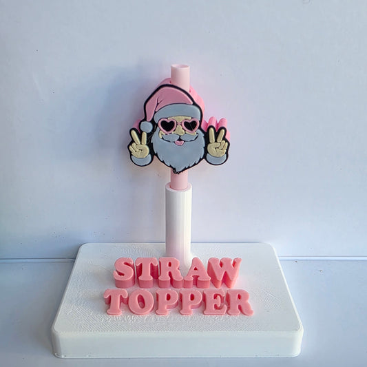 Christmas Pink Peace Santa 3D Printed Straw Topper
