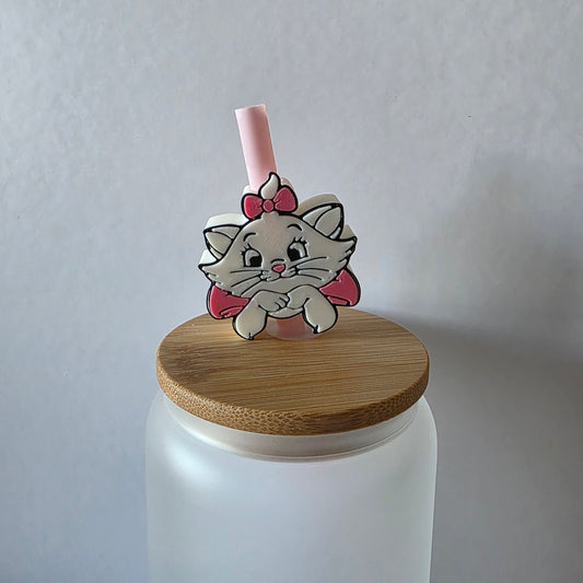 White Kitty 3D Printed Straw Topper
