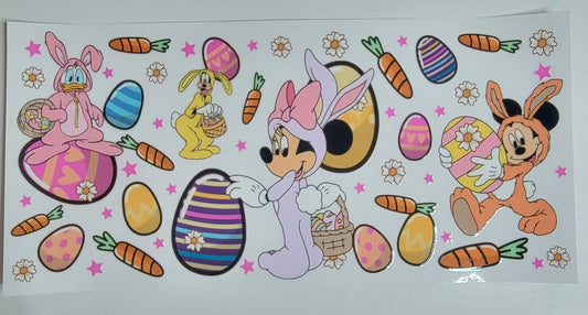 Easter Mouse Bunny and Friends With Carrots and Flowers - 16 oz Libby UV DTF Wrap RTS