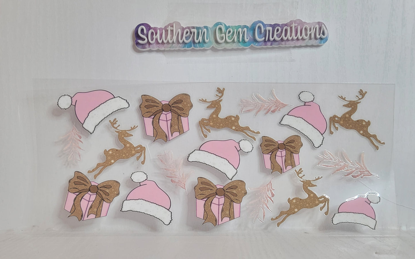 Winter Pink Santa Collection - 16 oz Libby UV DTF Wrap RTS