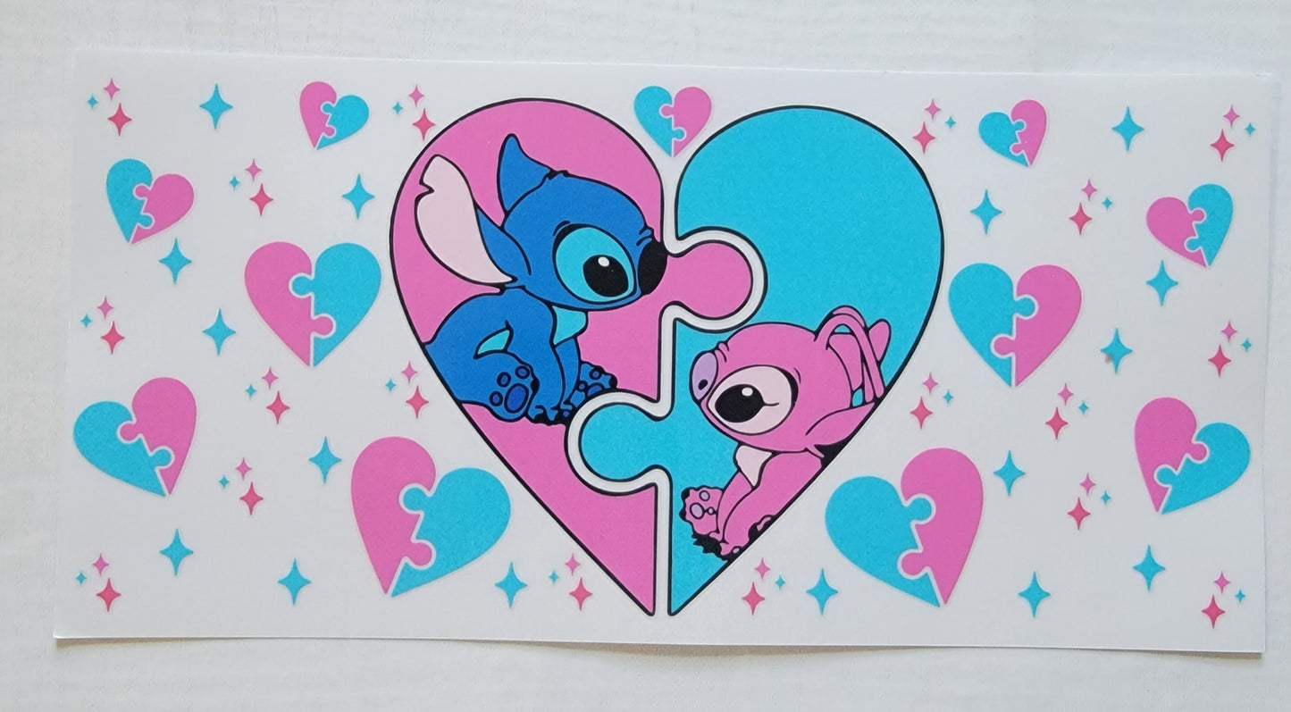 Valentines Day Aliens Heart Puzzle Piece - 16 oz Libby UV DTF Wrap RTS