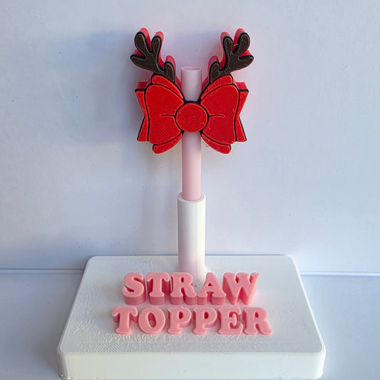 Christmas Reindeer Bow 3D Printed Straw Topper