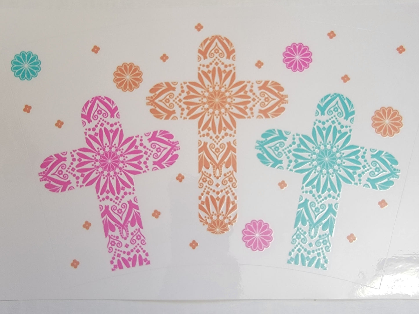 Faith Triple Colorful Crosses  - UV DTF 24 oz cold cup Wrap RTS