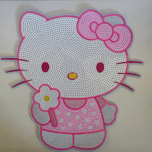 Spring Floral Kitty - Sequin Patch