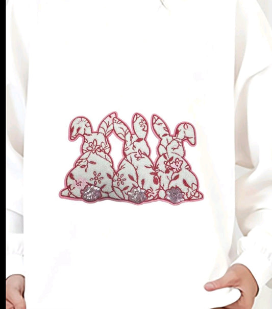 Pink Floral Easter Bunnies - Chenile Patch