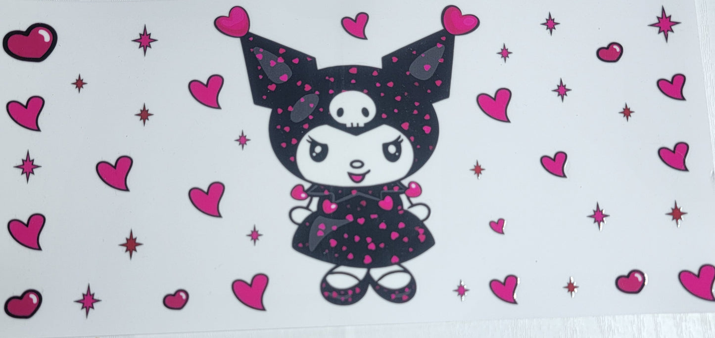 Valentines Kuromi With Hearts - 16 oz Libby UV DTF Wrap RTS