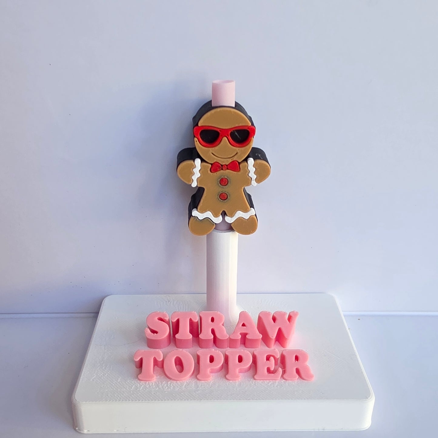 Christmas Gingerbread With Glasses 3D Printed Straw Topper