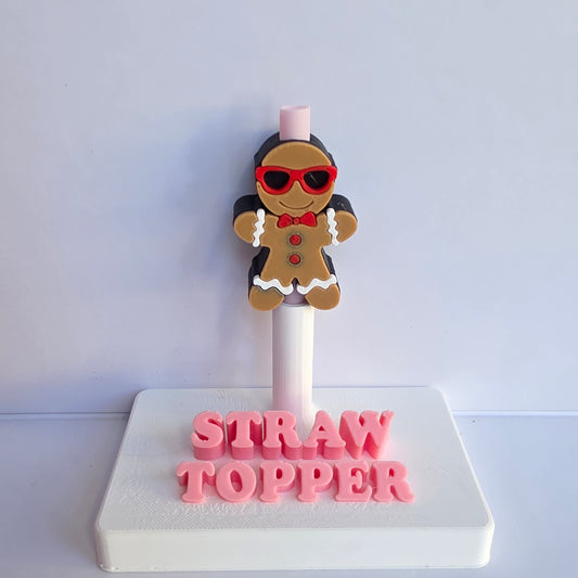 Christmas Gingerbread With Glasses 3D Printed Straw Topper