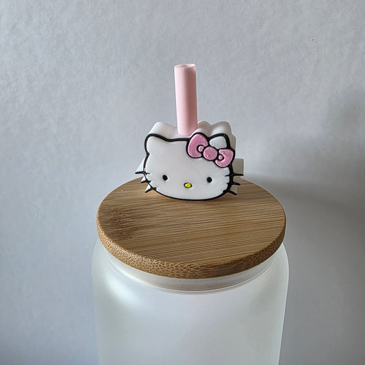 Kitty and Pink Bow 3D Printed Straw Topper