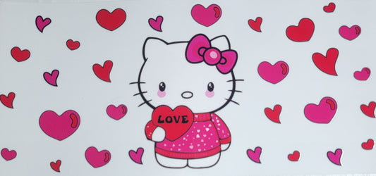 Valentines Kuromi Kitty With Love Heart - 16 oz Libby UV DTF Wrap RTS