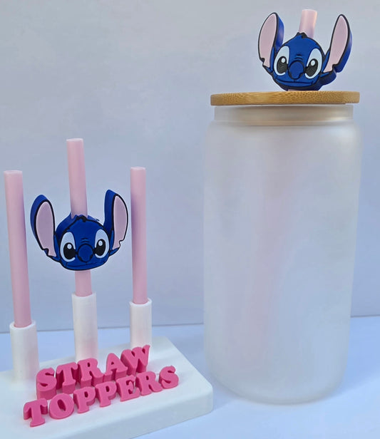 Blue Alien 3D Printed Straw Topper