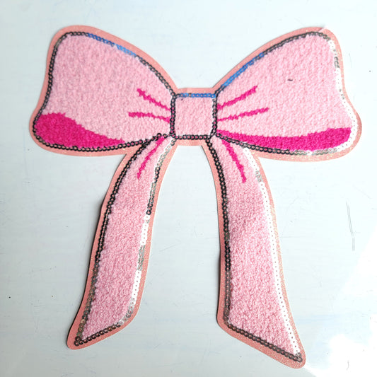 Pink Large Chenile Patch Bow